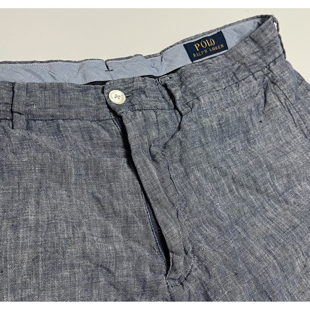 Polo Ralph Lauren Linen Shorts Mens 33 Blue Chambray Classic Golf Casual